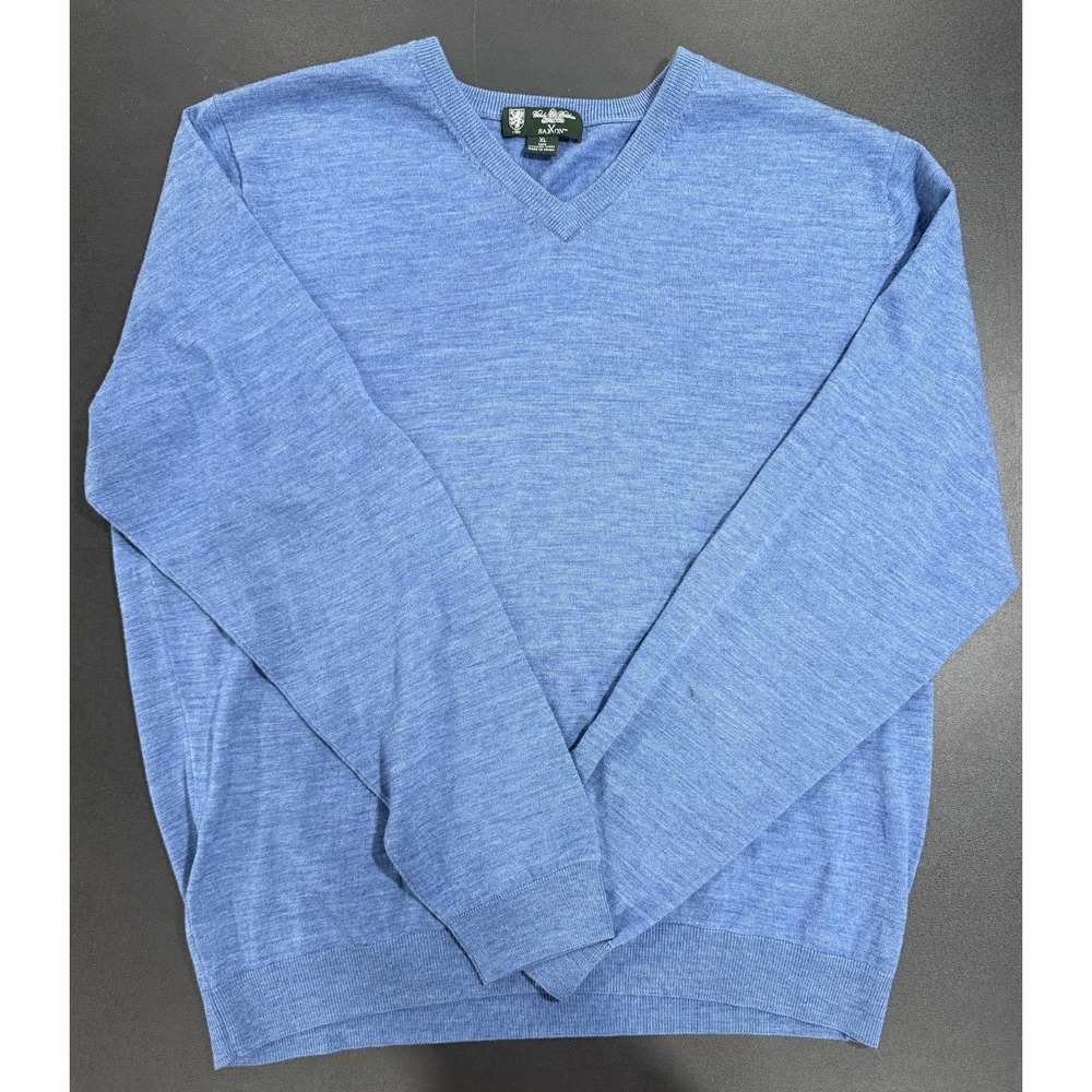 Brooks Brothers SaxXon 100% Wool V-Neck Sweater Men's XL Blue